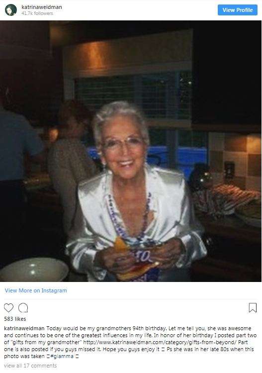 Katrina WeidmanÃ‚Â posts a picture of her late grandmother with a heartfelt caption on Instagram on December 11, 2016. 
