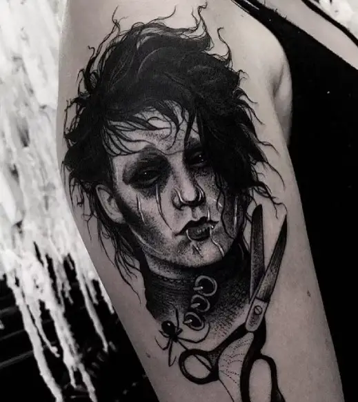 Tattoo of JOhnny Depp's Edward Scissorhands from one of Tim Burton's movies.