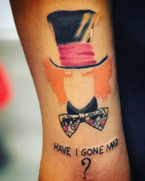 The Mad Hatter tattoo inspired by Tim Burton's Alice in Wonderland.