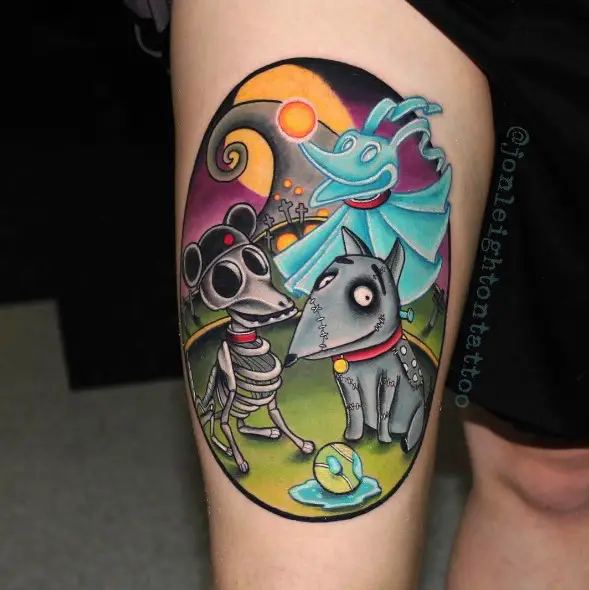 A tattoo of Tim Burton's many dogs from his movies.