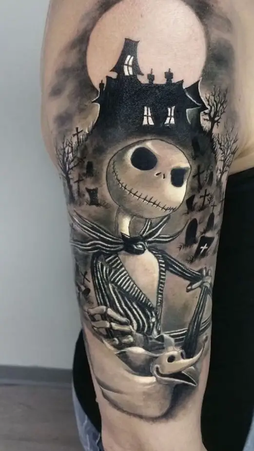 Jack Skellington tattoo inspired from Tim Burton's The Nightmare Before Christmas.